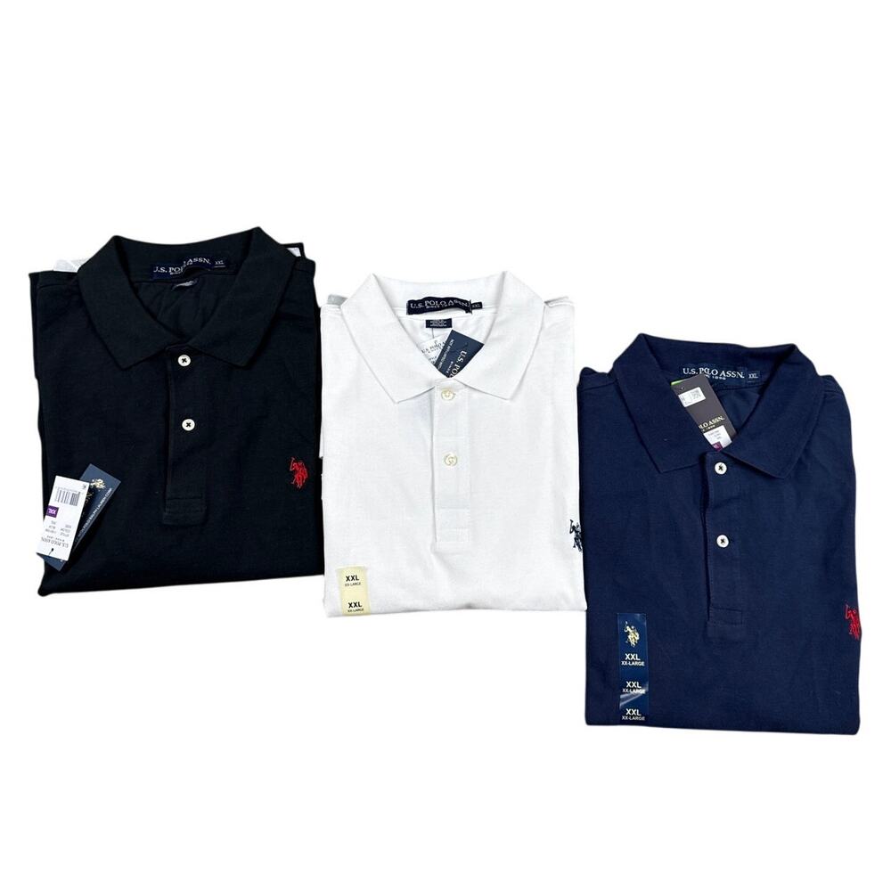 US Polo Assn. Pique Polo Shirt Mens 2XL Large Classic Fit Solid BUNDLE 116015